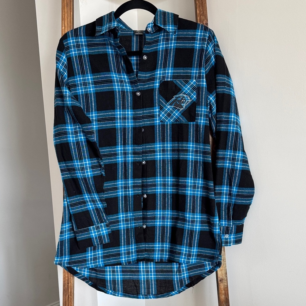 NFL Carolina Panthers Plaid Women's Button Down Shirt